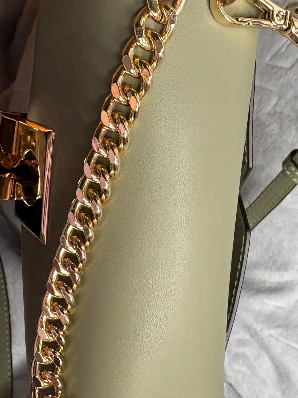 Michael Kors Sage Green Leather Crossbody with Gold Chain Accent